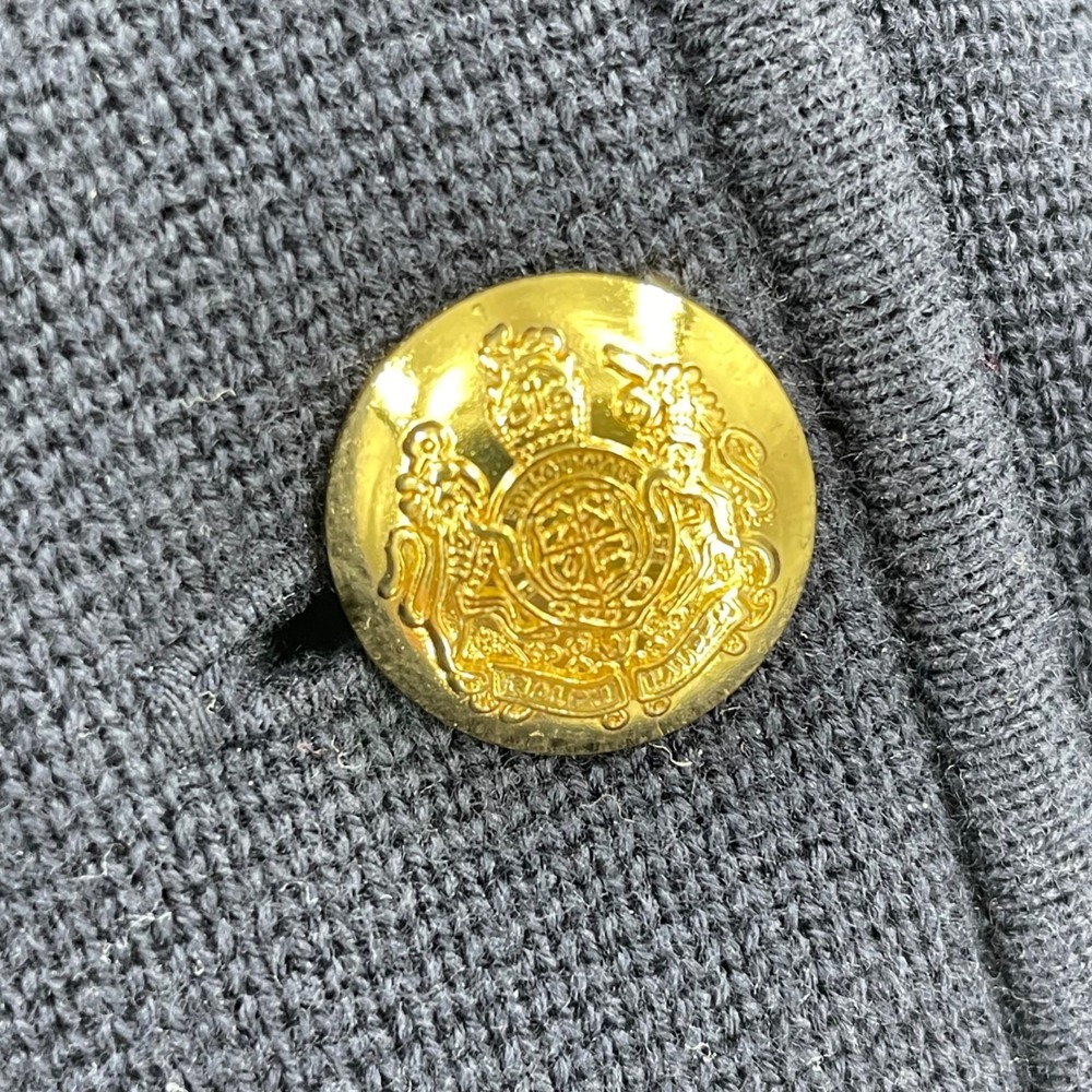 Lauren Ralph Lauren Navy Blue Sweater-Knit Blazerβ Gold Crest Buttons M Preppy - Picture 6 of 8